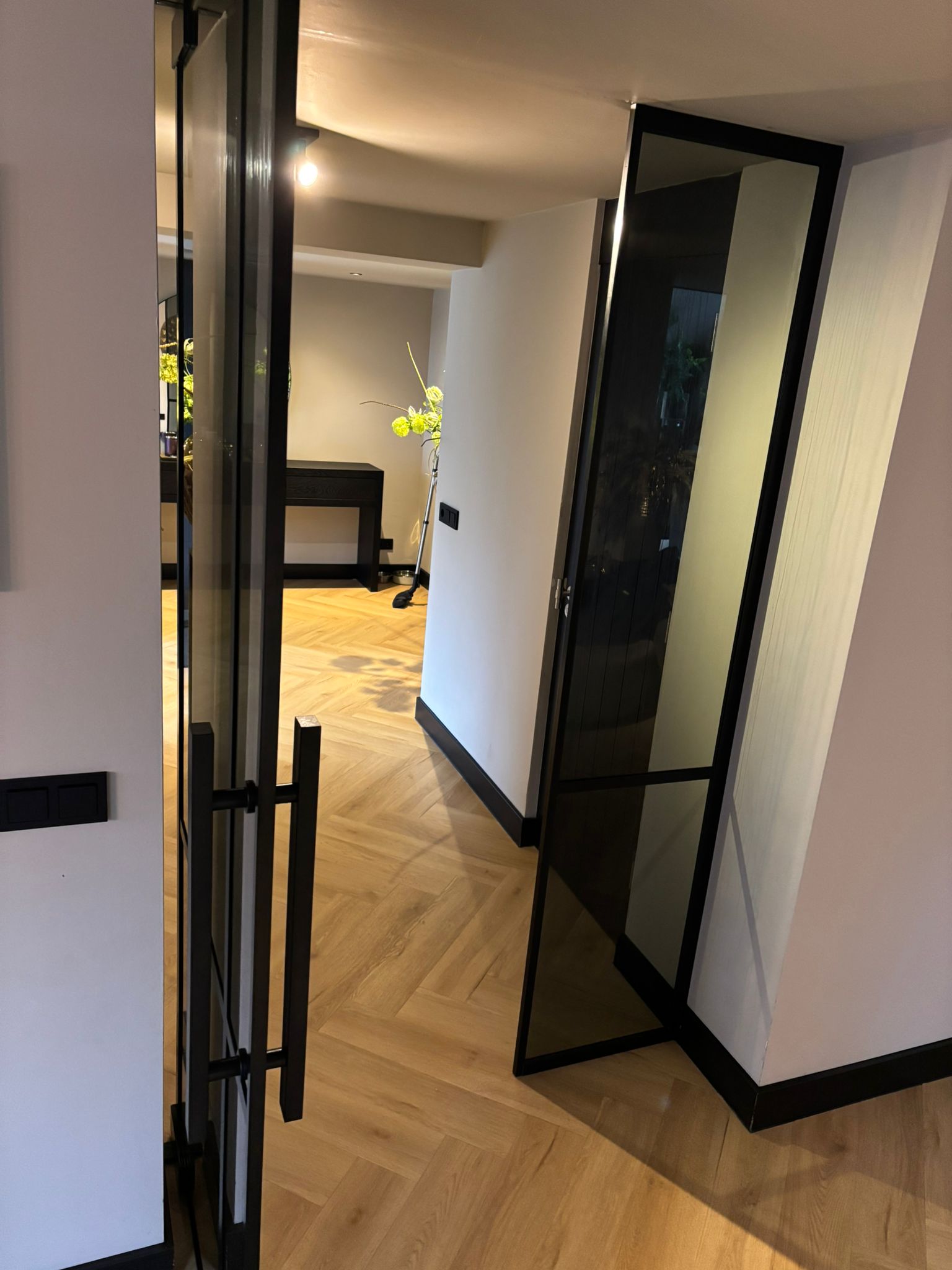 Taatsdeur met zijlicht en douche geplaatst